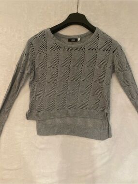 BDG Openwork Knit Pullover Sweater in Light Gray